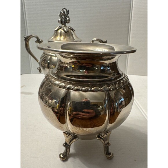 Vintage Sheridan Art Deco Silver on Copper Sugar and Creamer 3 Piece Set Footed - Picture 6 of 12